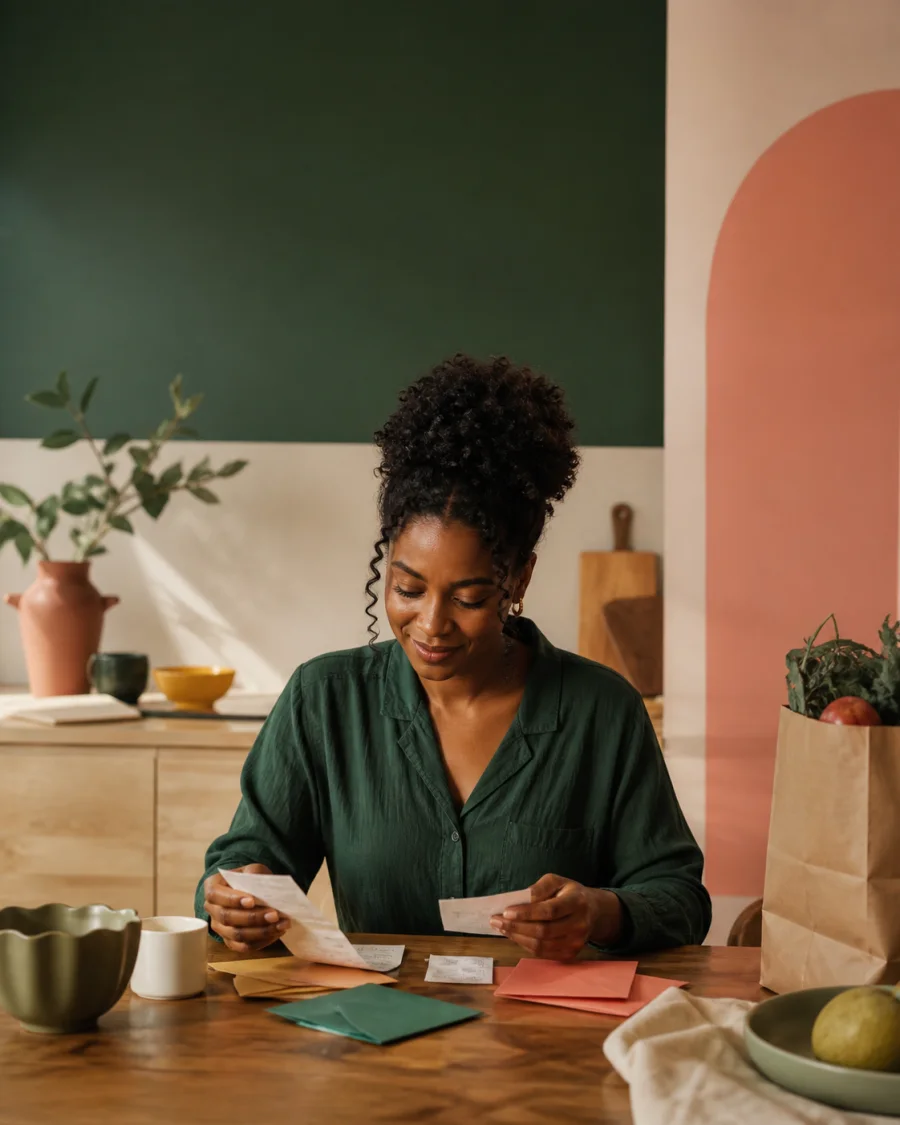 A woman comfortably tending to everyday life in her own home